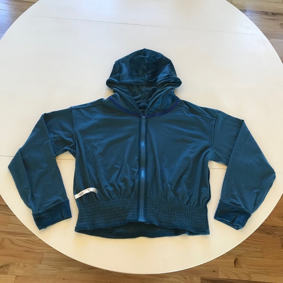 NWT ANTHROPOLOGIE TURQUOISE VELOUR HOODED ZIP UP. - Picture 8 of 11